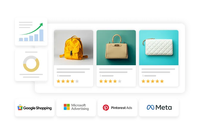 Google Shopping Feed interface showing product sync capabilities