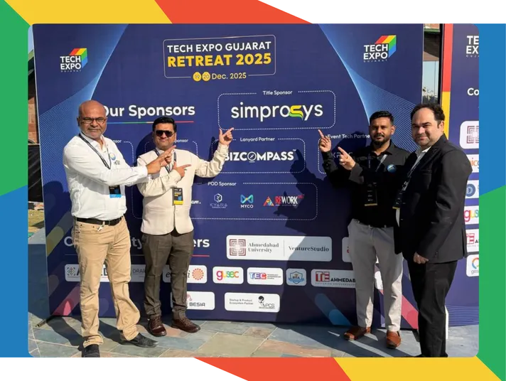 Tech Expo Gujarat Retreat 2025 event venue showcasing colorful exhibition booths and conference space