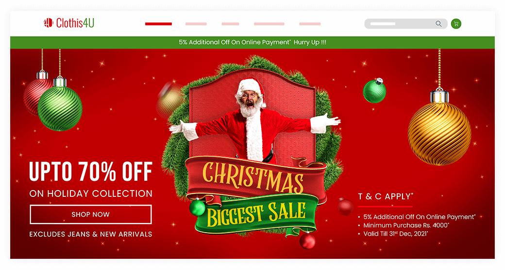 A holiday season themed banner with the offer details and exciting texts.