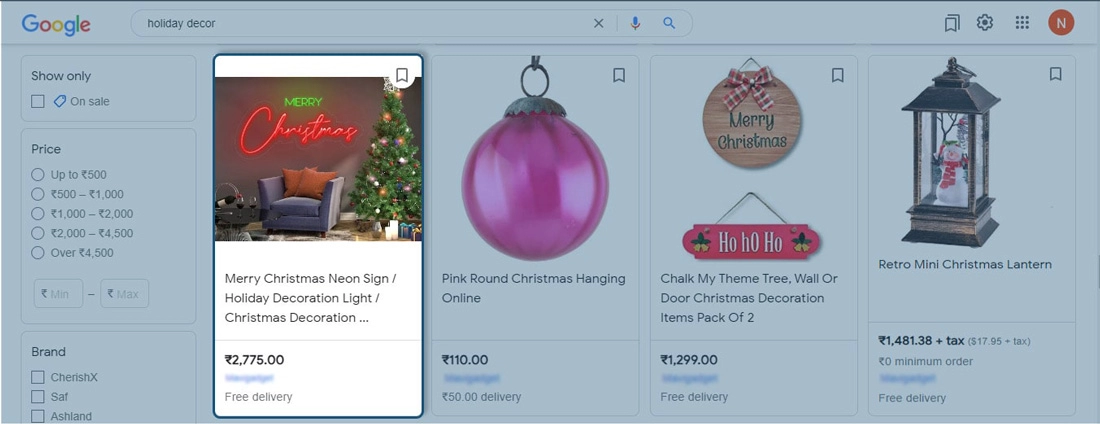 A screenshot showing the Lifestyle image for holiday season in your Google Shopping results.