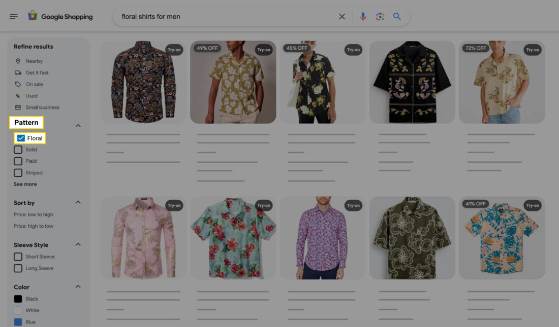 Image showing Pattern attribute in the Google Shopping Filters