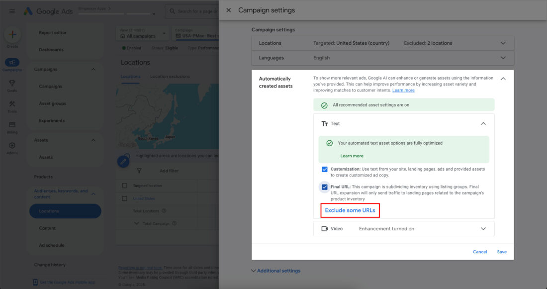 Option to exclude URLs from your Google PMax Campaigns