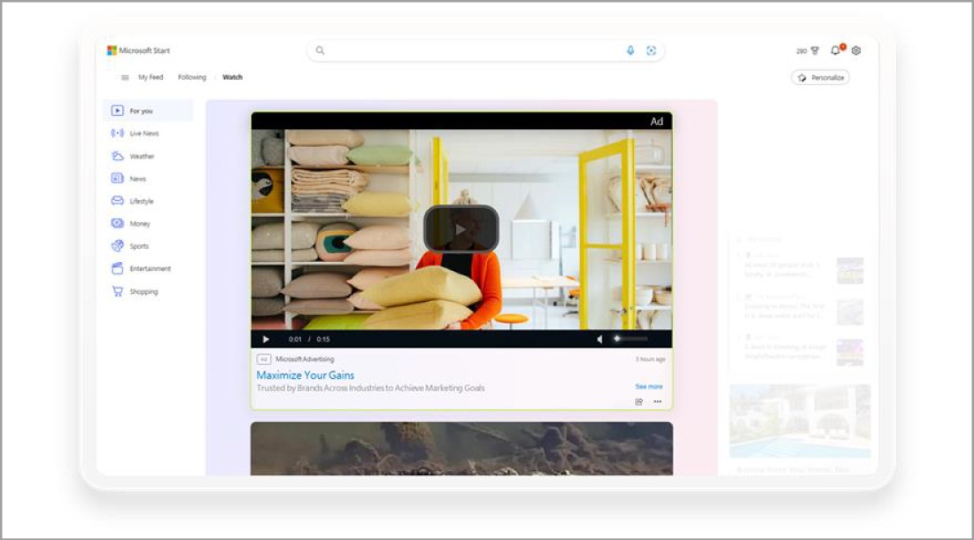 Image displays video ads on TVs and streaming services like Netflix and Discovery Plus. The image shows ads playing on smart TVs, phones, and computers. This shows how Microsoft can put video ads on TV shows and movies that people watch, not just on websites